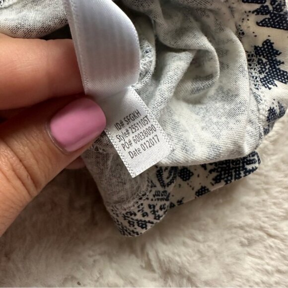 Lucky Brand | Blue and White Tribal Print Double V-neck Tank Top | Size Small - Picture 7 of 9